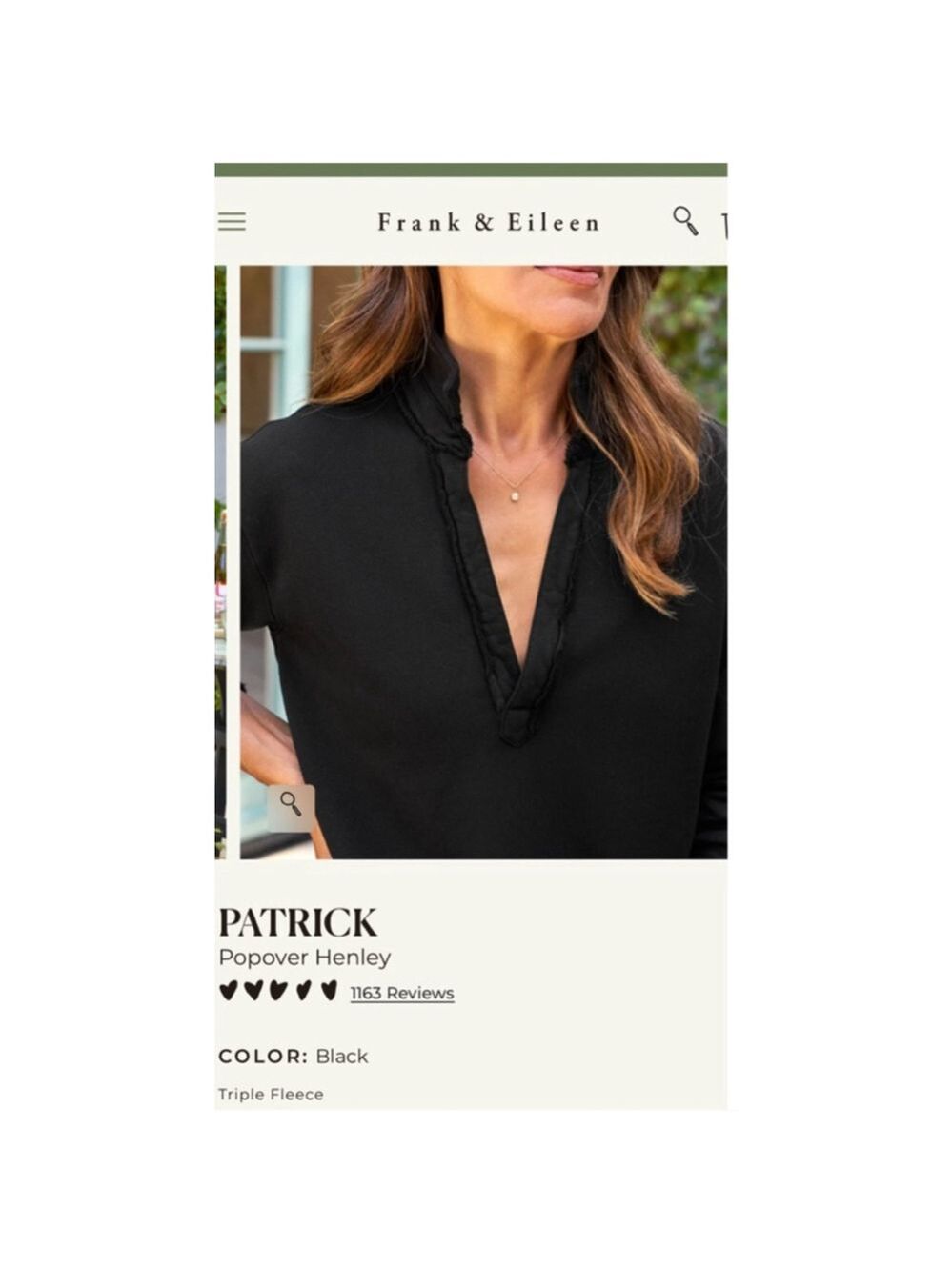 New Frank & Eileen Black Patrick Popover Triple Fleece Henley Sweatshirt M
